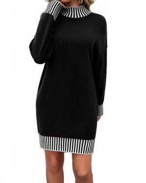 1 the Woman Turtleneck Pullover Sweater Dress - Black