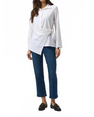 Joseph Ribkoff Collared Front Button Asymmetric Fitted Top - Blue