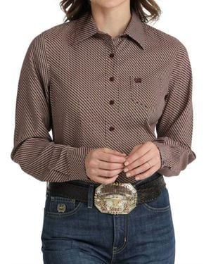 Cinch Woven Print Button Down Long Sleeve Shirt - Brown