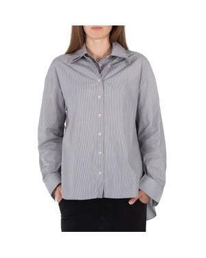 Tibi Double Collar Micro Stripe Cotton Shirt - Gray