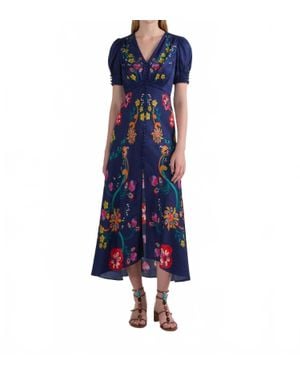 Saloni Lea Long Midi Dress - Blue