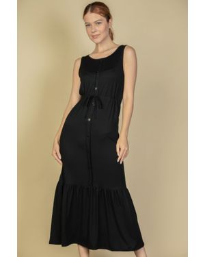 TRUEDAMES Button Front Tie Waist Sleeveless Maxi Dress - Blue