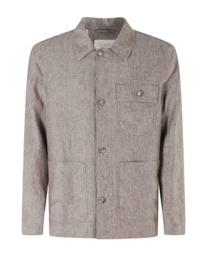 Seventy Earth Flap Pocket Button Placket Linen Casual Shirt - Gray