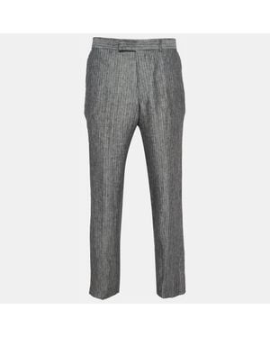 BOSS Pinstripe Linen Straight-Leg Pants - Gray