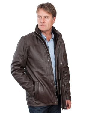 Infinity Leather Warm Mid-Length Biker Jacket - Brown