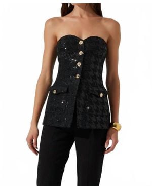 Astr Adeline Sequin Houndstooth Bustier Top - Black