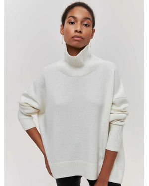 TRUEDAMES Fashion Solid Warm Thick Loose Sweater Elegant O-Neck Long Sleeve Knitted Pullover Top Autumn Tops Sweaters - White