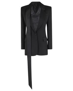 The Attico Asymmetrical Satin-Collar Wool Blazer - Black