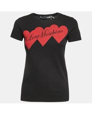 Love Moschino Logo Print Cotton Short Sleeve Slim Fit T-Shirt - Black
