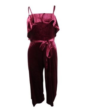 Avec Les Filles Velvet Ruffled Jumpsuit - Red