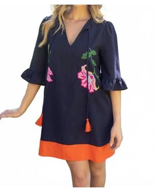 Voya Mali Embroidered Shift Dress - Blue