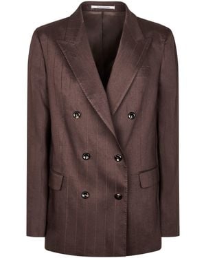 Tagliatore Double-Breasted Pinstripe Jacket With Structured Silhouette - Brown