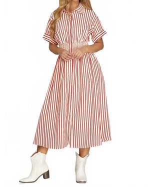 She + Sky Striped Woven Midi Shirt Dress - Pink