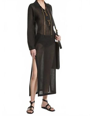 Michael Kors Linen Gauze Lace-Up Caftan Coverup - Black