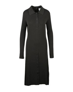 Courreges Ribbed Knit Midi Dress With Button Placket And Textured Pattern - Black