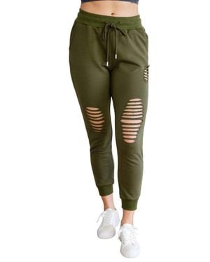 White Birch Kick Back Distressed Sweatpants - Green