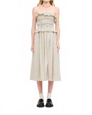 SOFIA The Label Flynn Pinstriped Smoked Midi Dress - Natural