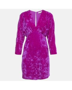 Sandro Fuchsia Velvet V-Neck Mini Dress - Purple