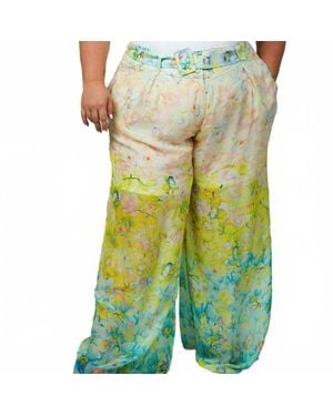 La Fuori Florida Floral Ombre Pants - Green