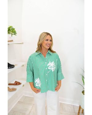 Joh Janice Top With Stripes & Flower Print - Blue
