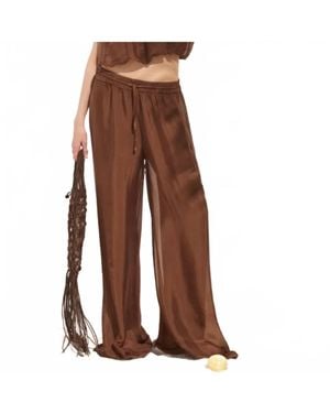 DELUC Strand Silk Wide Leg Pants - Brown