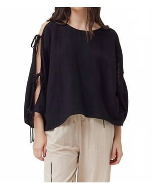 GRADE & GATHER Open Tie Sleeves Gauze Top - Black