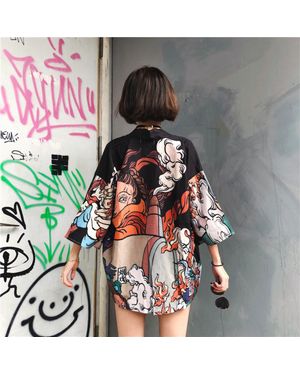 TRUEDAMES Japanese Kimono Cardigan - Black