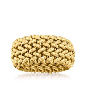 Ross-Simons Italian 14Kt Beaded Mesh Ring - Metallic