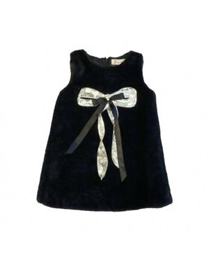 Doe A Dear Kids Sequin Bow Furry Dress - Black