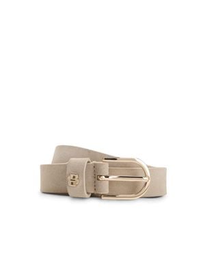 BOSS Suede Belt With Double B Monogram - Natural