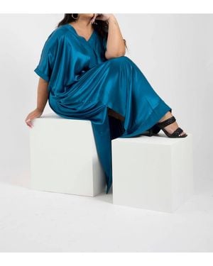 Saint Grace Muse Italian Silk Charmeuse Caftan Dress - Blue