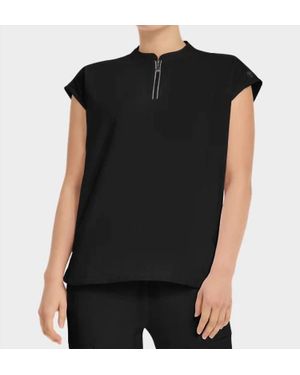 Healing Hands Sandy Zip Mandarin Collar Top - Black