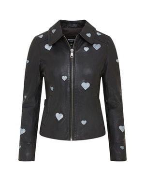 Infinity Leather Leather Hearts Biker Jacket - Black