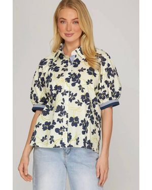 She + Sky Floral Button Down Blouse - Yellow