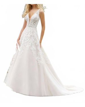 Mori Lee Parthenia Beaded Neckline Dress - White