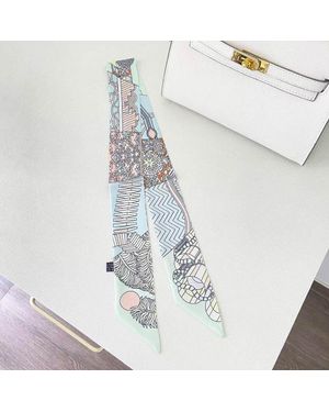 Discountinued Abstract Pattern Print Silky Twilly Skinny Scarf - White