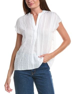 Vince Drapey Stripe Band Collar Popover - White