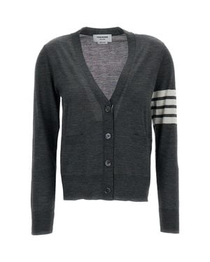 Thom Browne V-Neck Cardigan With 4-Bar Stripe Detailing - Black