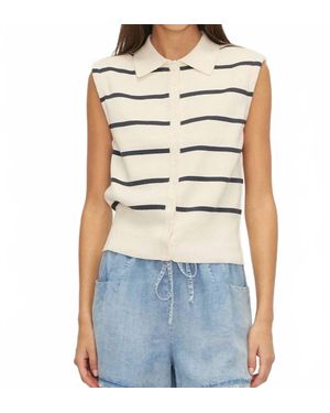 Melissa Nepton Adella Knit Stripe Button Up Top - Blue