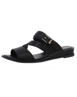 Kenneth Cole Jessie Asymmetrical Faux Leather Flat Slide Sandals - Black