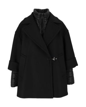 Fay Double Detachable Striped Quilted Layer Coat - Black