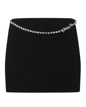 Philipp Plein Viscose Stretch Mini Skirt Signature - Black