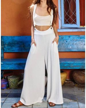 Bucketlist Free Spirit Wide Leg Knit Suspender Jumpsuit - Blue