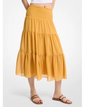 Michael Kors Outlet Smocked Georgette Tiered Skirt - Yellow