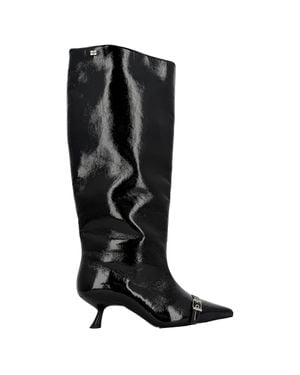 Ganni Eyelet-Detail Slouch Knee-High Boots - Black