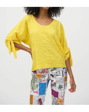 Joseph Ribkoff Textured Scoop Neck Woven Top - Yellow