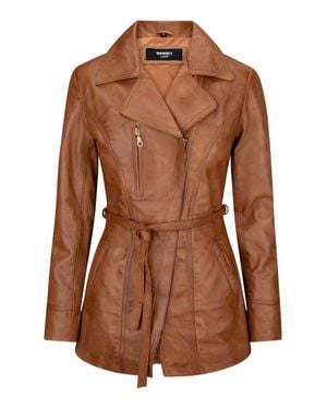 TruClothing Mid Length Retro Leather Jacket - Brown