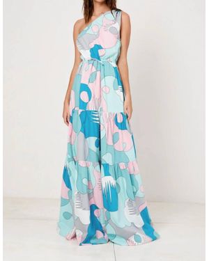 SWF One Shoulder Tiered Maxi Dress - Blue