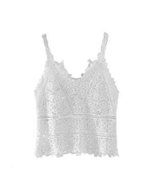 Davi & Dani Crochet Lace Hollow Camisole Top - Gray