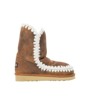 Mou Rustic Suede Mid-Calf Boots - Brown